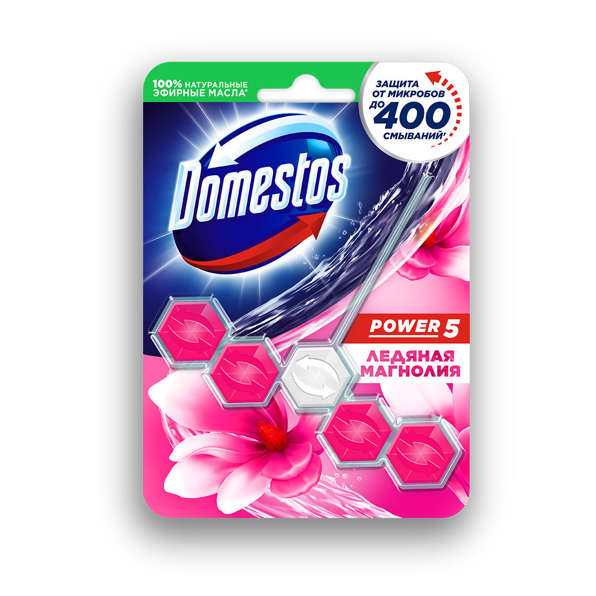 БЛОК ДЛЯ ОЧИЩЕННЯ УНІТАЗА DOMESTOS ПАУЕР 5 КРИЖАНА МАГНОЛІЯ 55ГР